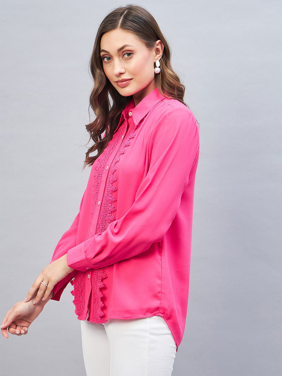 Shirt Collar Lace Up Shirt Style Top