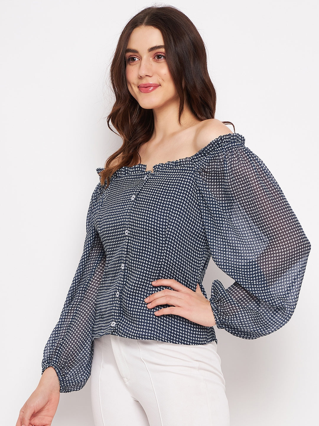 Printed ditsy square neck blouse