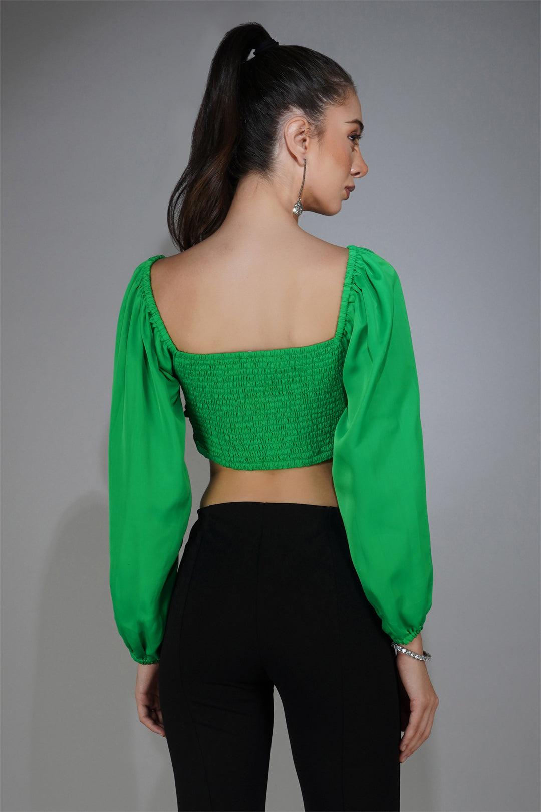 Smocked Satin Wrap Crop Top