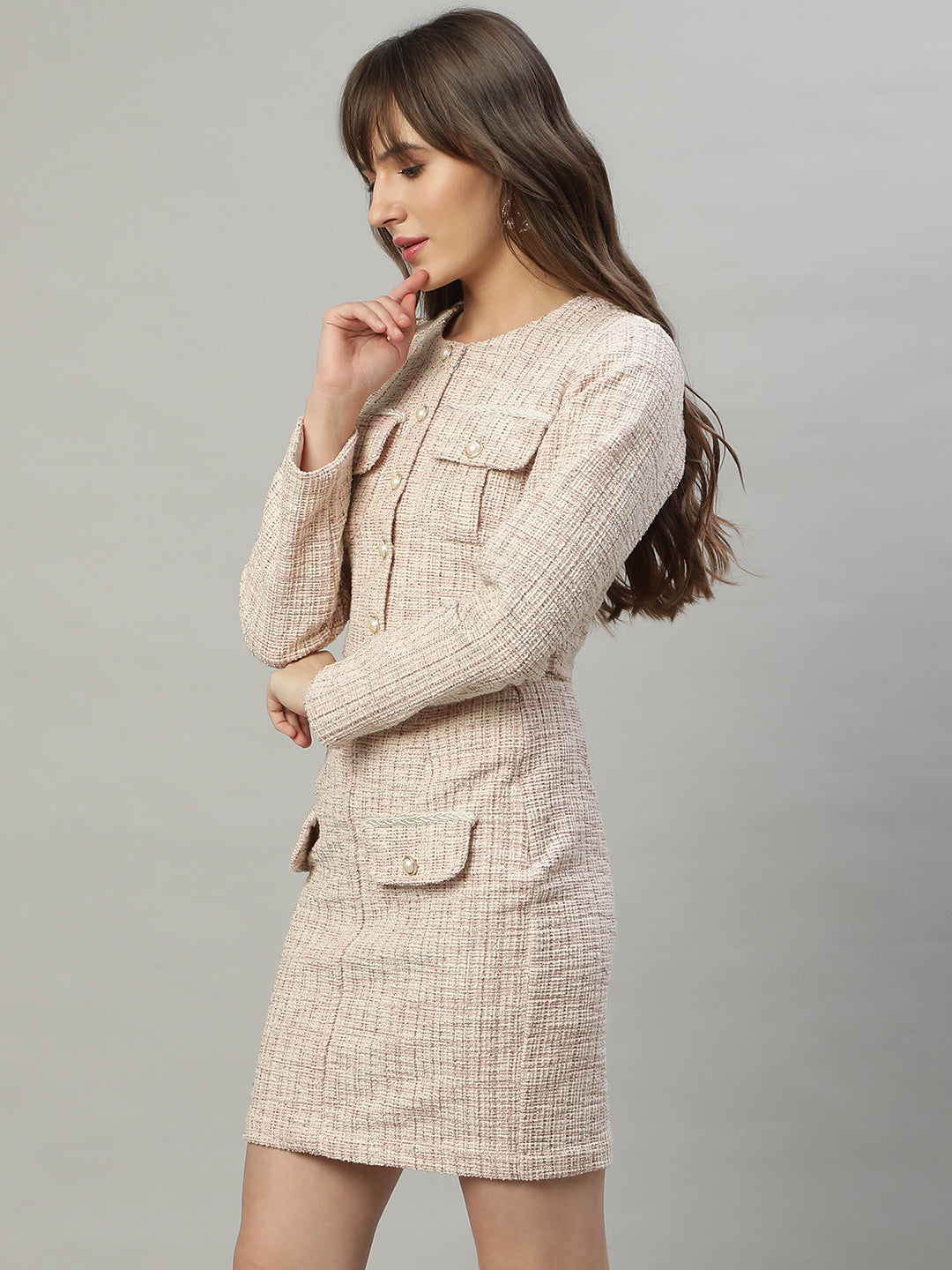 Tweed Dual Pocket Jacket And Skirt