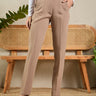 High Waist Pleated Beige Trouser for Women - Delan