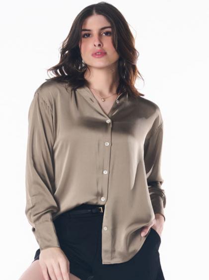 Flowing Satin Spread Collar Classic Shirt