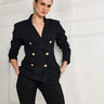 Tailored Double Breasted 6 Golden Buttoned Black Blazer for Women - Delan