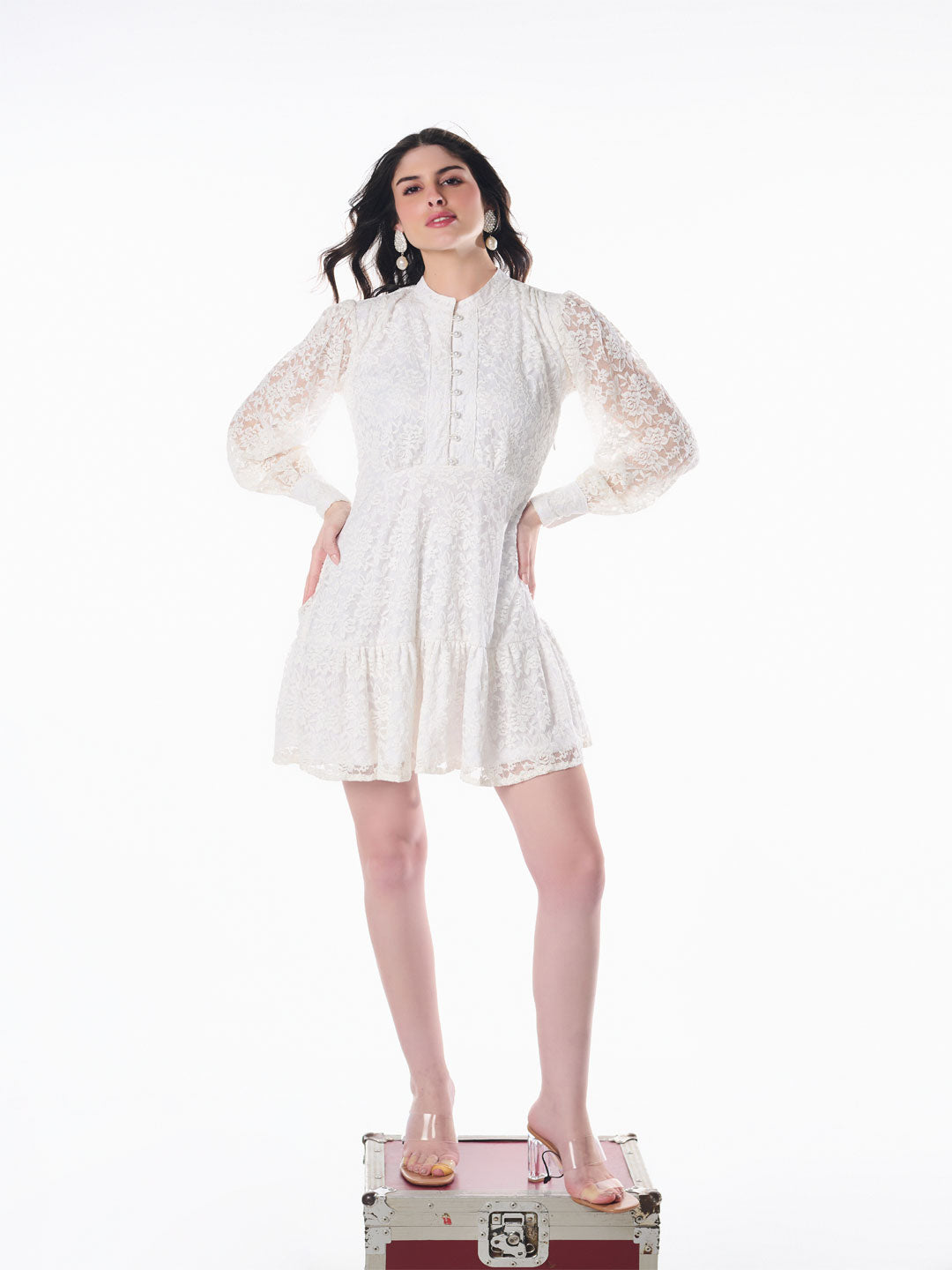 A Line Ruffle Lace Dress