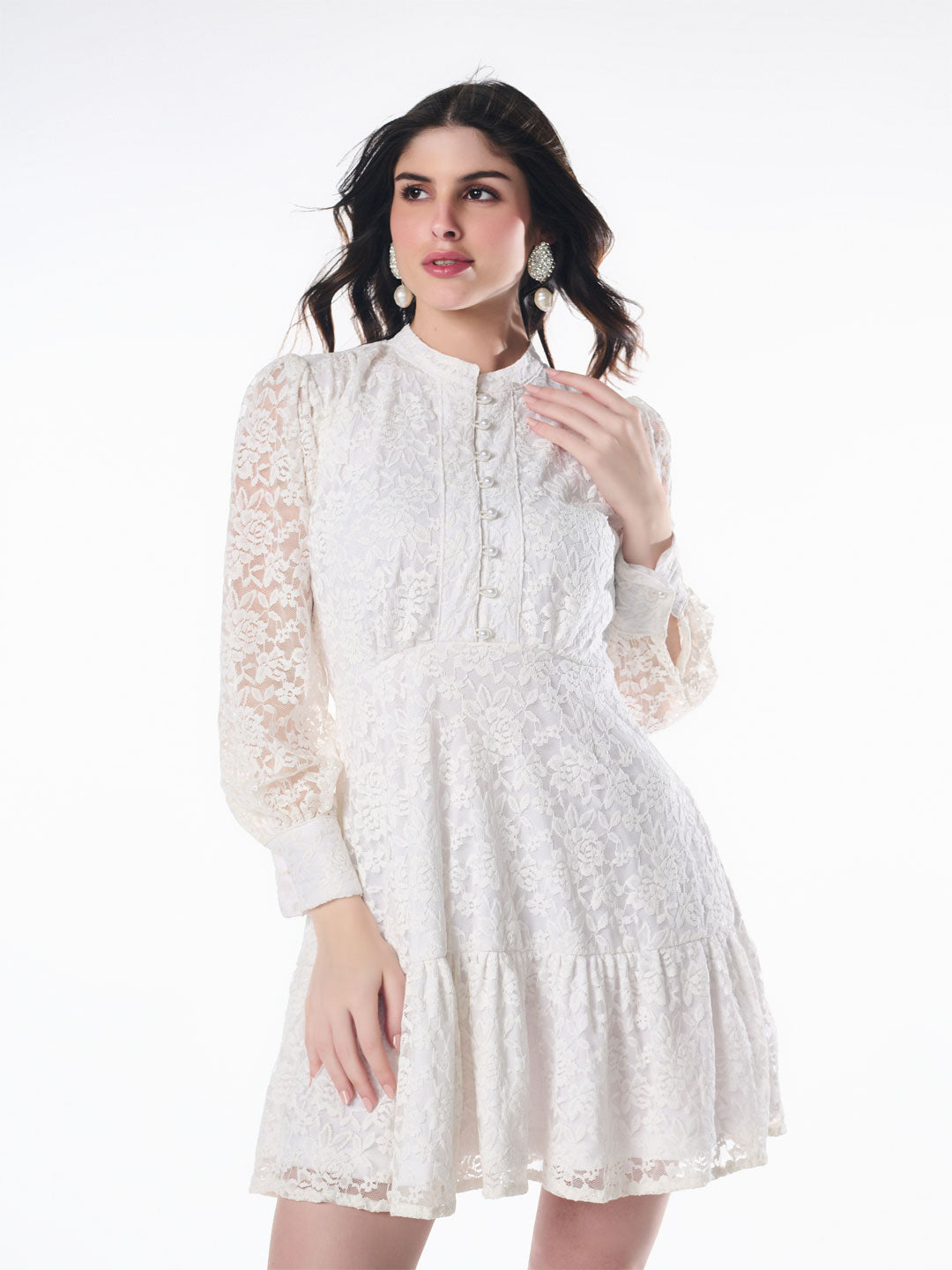 A Line Ruffle Lace Dress